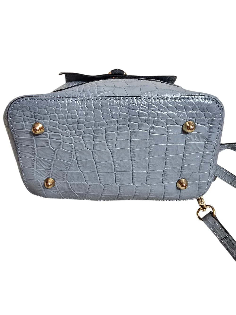 Divina Firenze Made In Italy Leather Croc-Embossed Small Light Blue Backpack Bag